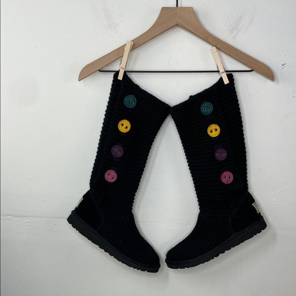 UGGS Australia Black KNIT & SUEDE MULTI-COLOR BUTTON UP BOOTS Size 4
